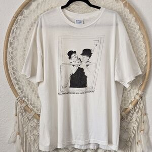 Vintage 90s Single Stitch Y2K Laurel & Hardy Hanes Beefy-T White Graphic T-Shirt